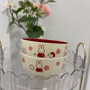 Sold:Cute 2 Miffy🐰❤️Cream and Red Bowls